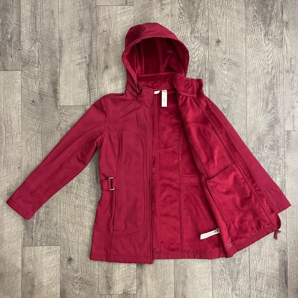 IZOD PerformX Womens Red Plaid Hooded Softshell Jacket Fleece Lined Size S - Picture 7 of 11